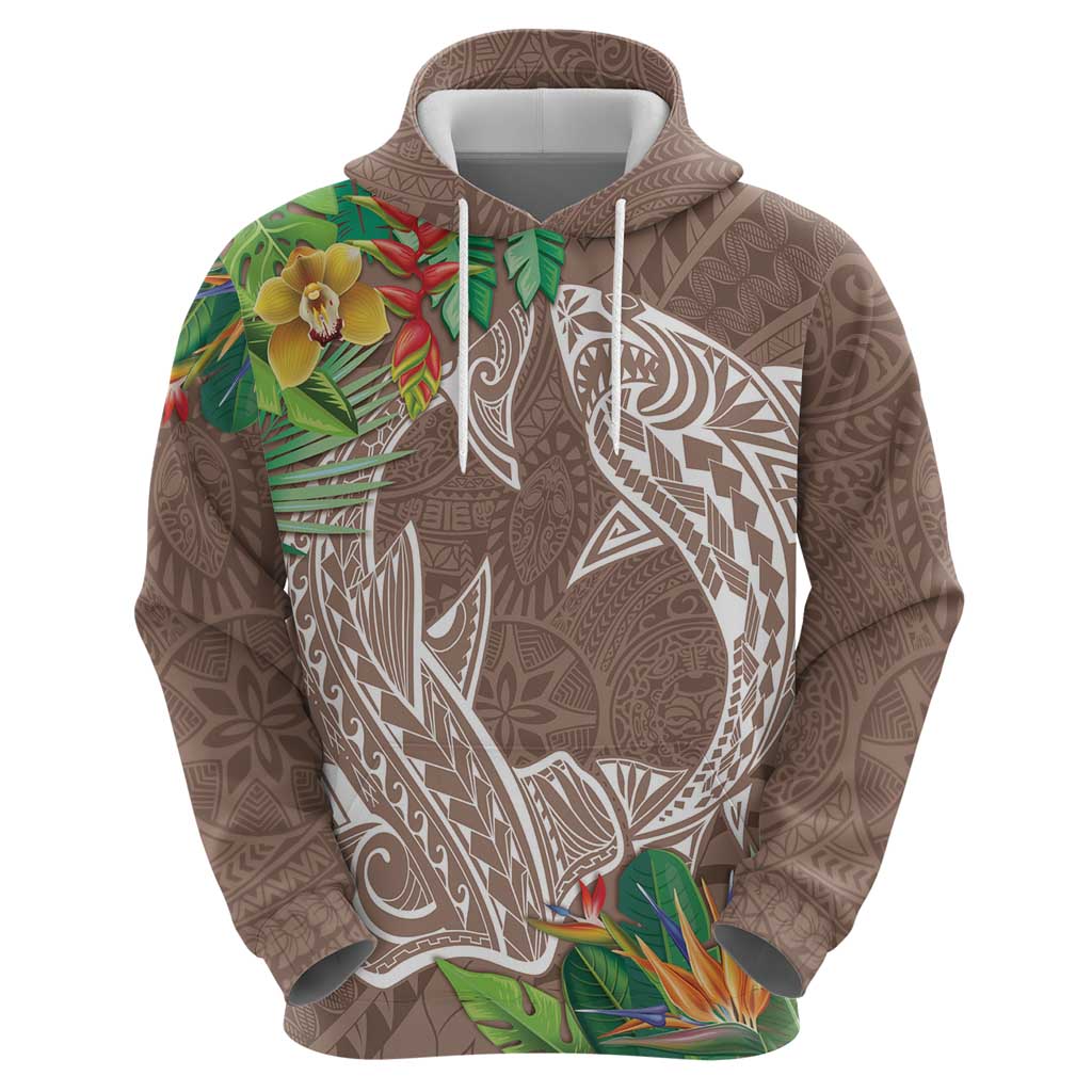Polynesia Zip Hoodie Sharks Duo Tropical Brown LT7 - Polynesian Pride
