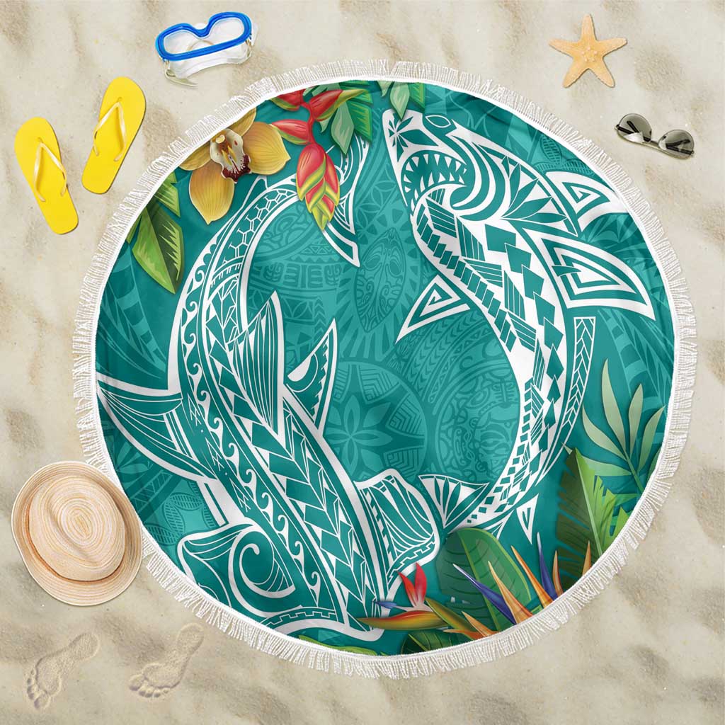 Polynesia Beach Blanket Sharks Duo Tropical Teal LT7 One Size 150cm Teal - Polynesian Pride