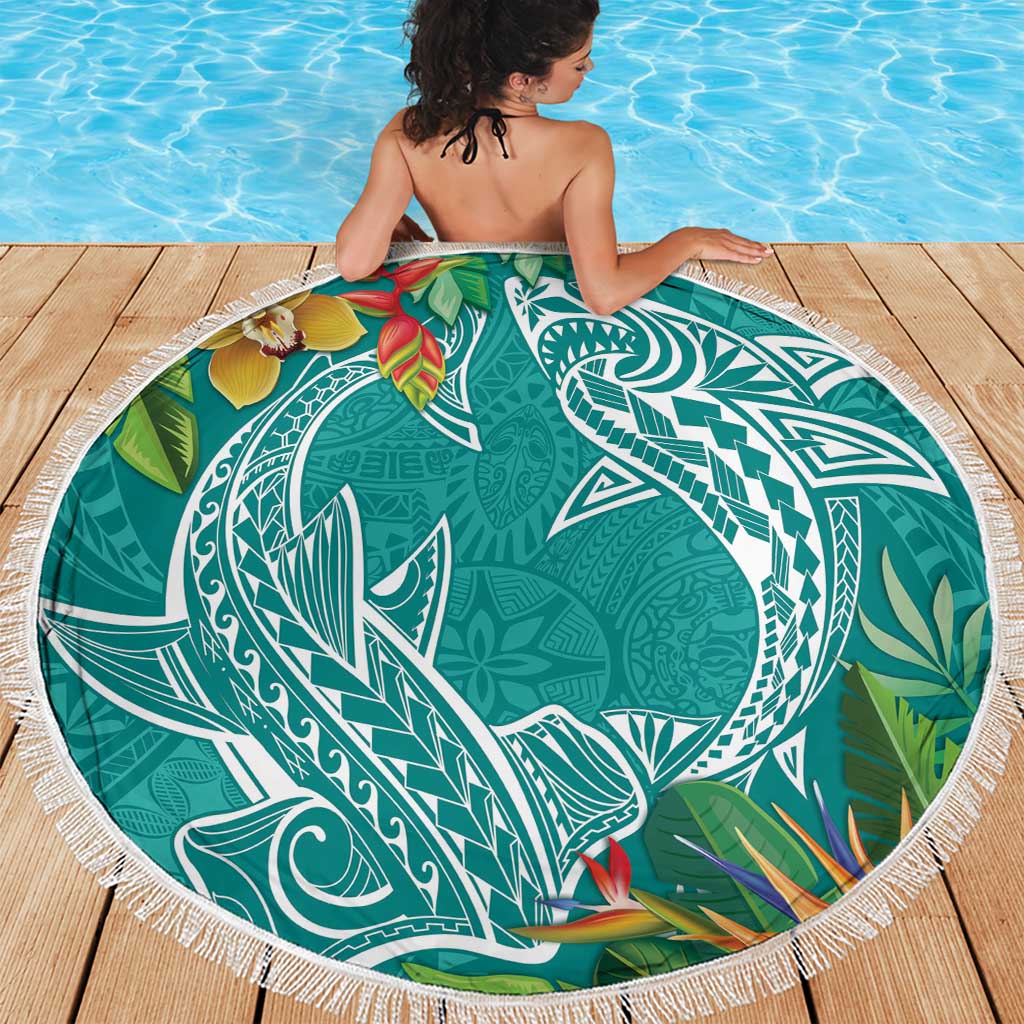 Polynesia Beach Blanket Sharks Duo Tropical Teal LT7 - Polynesian Pride