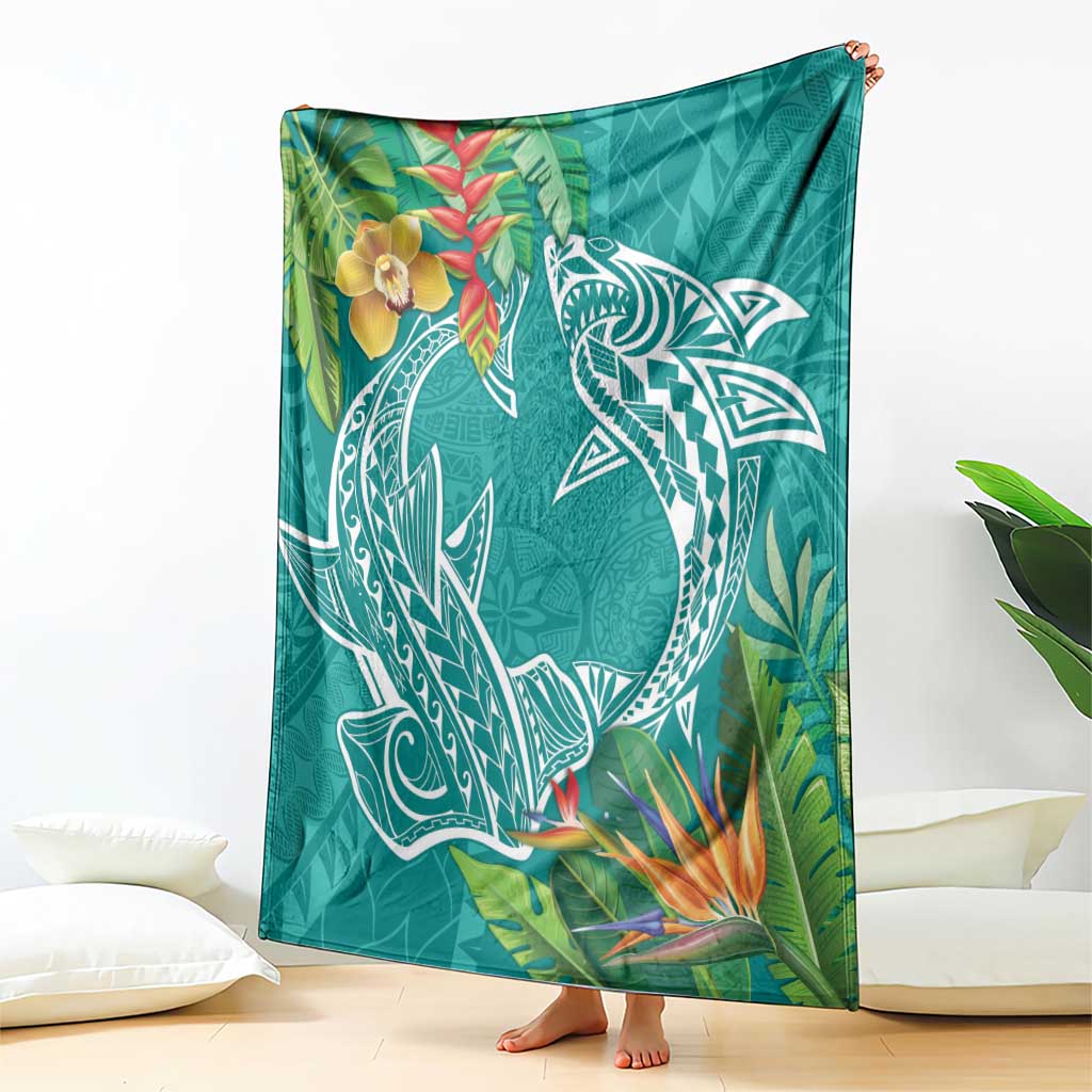 Polynesia Blanket Sharks Duo Tropical Teal LT7 - Polynesian Pride