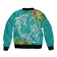 Polynesia Bomber Jacket Sharks Duo Tropical Teal LT7 - Polynesian Pride
