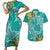 Polynesia Couples Matching Short Sleeve Bodycon Dress and Hawaiian Shirt Sharks Duo Tropical Teal