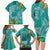 Polynesia Family Matching Long Sleeve Bodycon Dress and Hawaiian Shirt Sharks Duo Tropical Teal