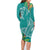 Polynesia Family Matching Long Sleeve Bodycon Dress and Hawaiian Shirt Sharks Duo Tropical Teal