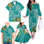 Polynesia Family Matching Off The Shoulder Long Sleeve Dress and Hawaiian Shirt Sharks Duo Tropical Teal