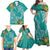 Polynesia Family Matching Off Shoulder Maxi Dress and Hawaiian Shirt Sharks Duo Tropical Teal