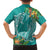 Polynesia Family Matching Off Shoulder Short Dress and Hawaiian Shirt Sharks Duo Tropical Teal