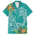 Polynesia Family Matching Off Shoulder Short Dress and Hawaiian Shirt Sharks Duo Tropical Teal