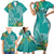 Polynesia Family Matching Short Sleeve Bodycon Dress and Hawaiian Shirt Sharks Duo Tropical Teal