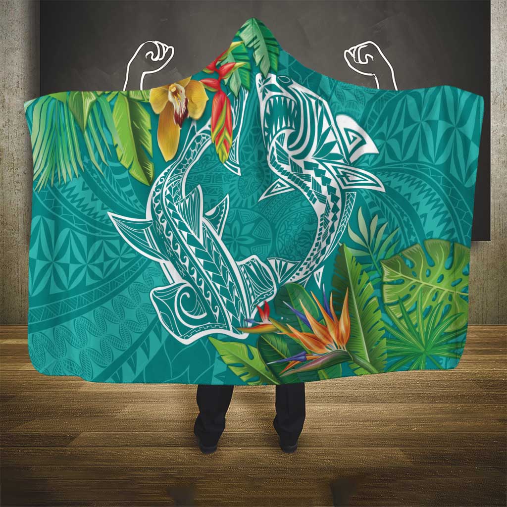 Polynesia Hooded Blanket Sharks Duo Tropical Teal LT7 - Polynesian Pride