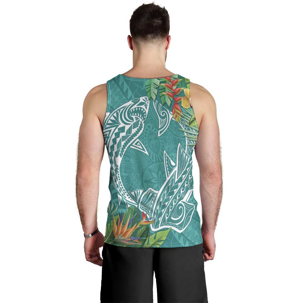 Polynesia Men Tank Top Sharks Duo Tropical Teal LT7 - Polynesian Pride