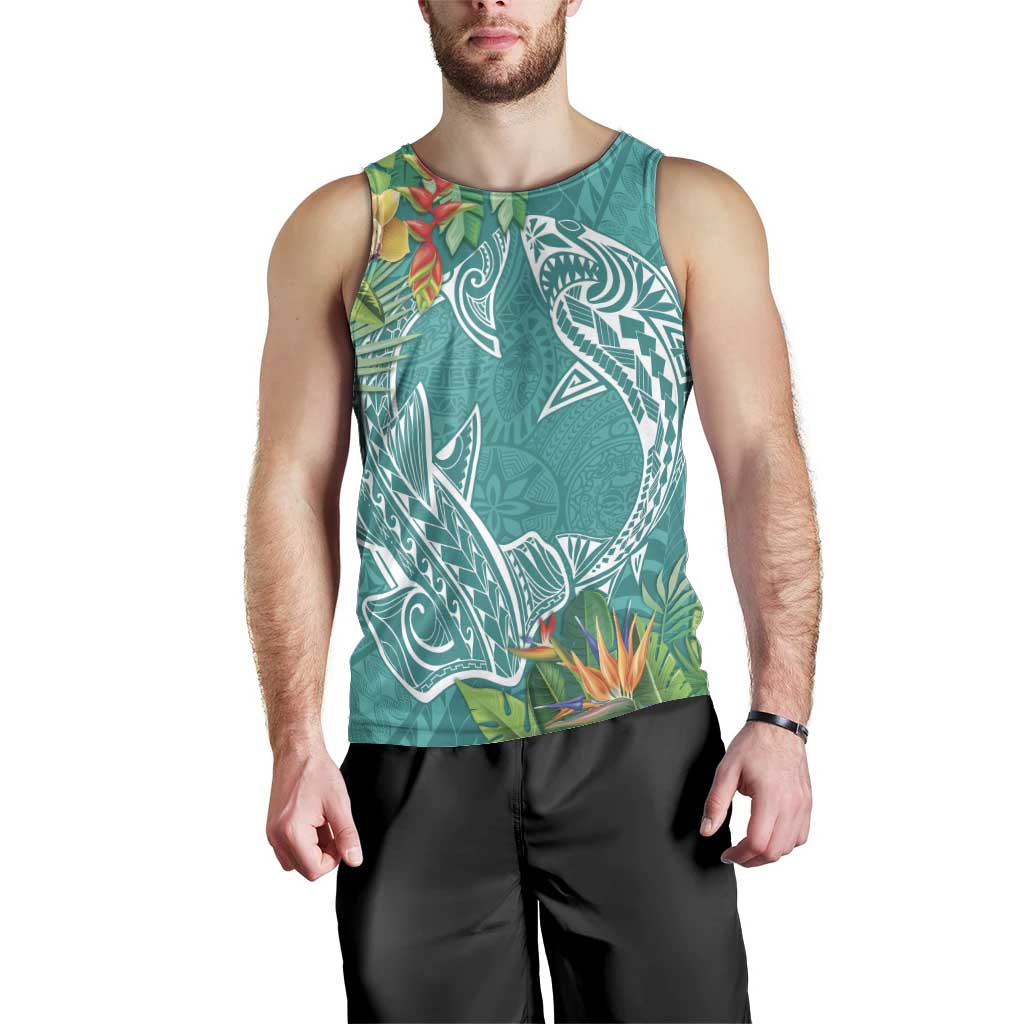 Polynesia Men Tank Top Sharks Duo Tropical Teal LT7 - Polynesian Pride