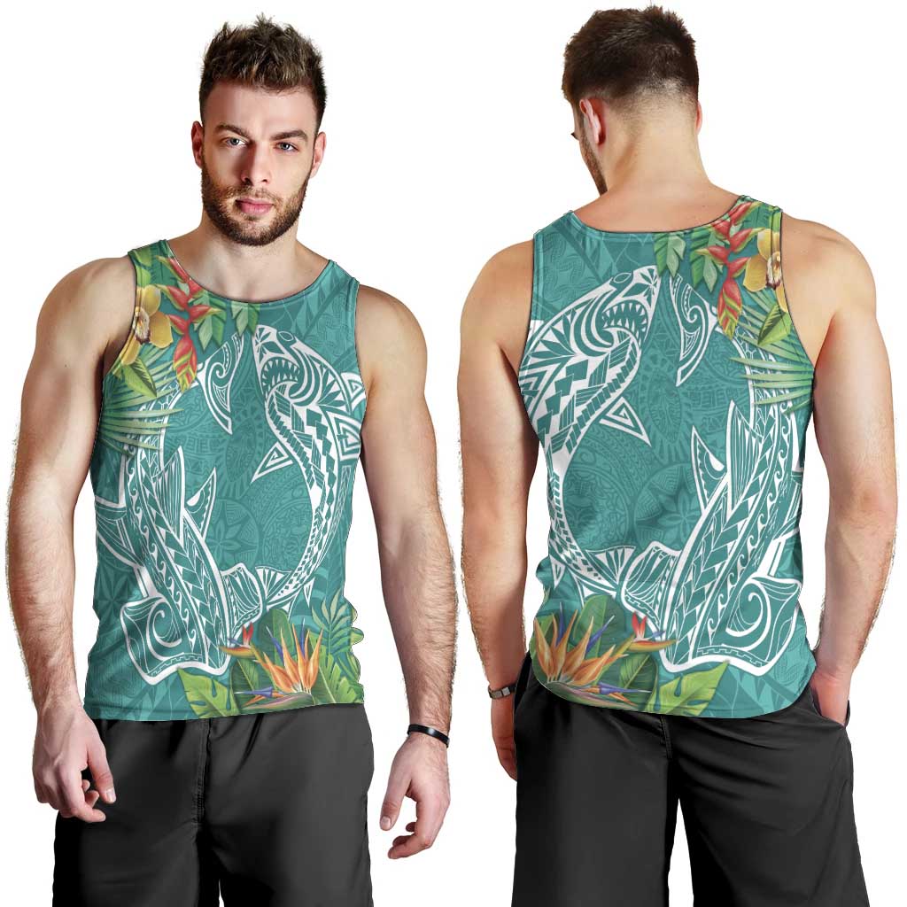 Polynesia Men Tank Top Sharks Duo Tropical Teal LT7 - Polynesian Pride
