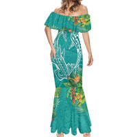 Polynesia Mermaid Dress Sharks Duo Tropical Teal LT7 - Polynesian Pride
