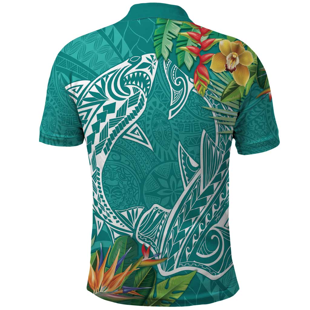 Polynesia Polo Shirt Sharks Duo Tropical Teal LT7 - Polynesian Pride