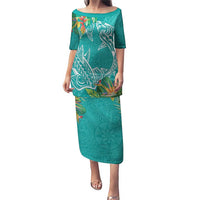 Polynesia Puletasi Sharks Duo Tropical Teal LT7 Long Dress Teal - Polynesian Pride