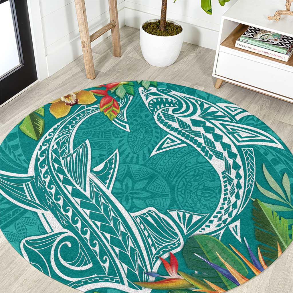 Polynesia Round Carpet Sharks Duo Tropical Teal LT7 Teal - Polynesian Pride
