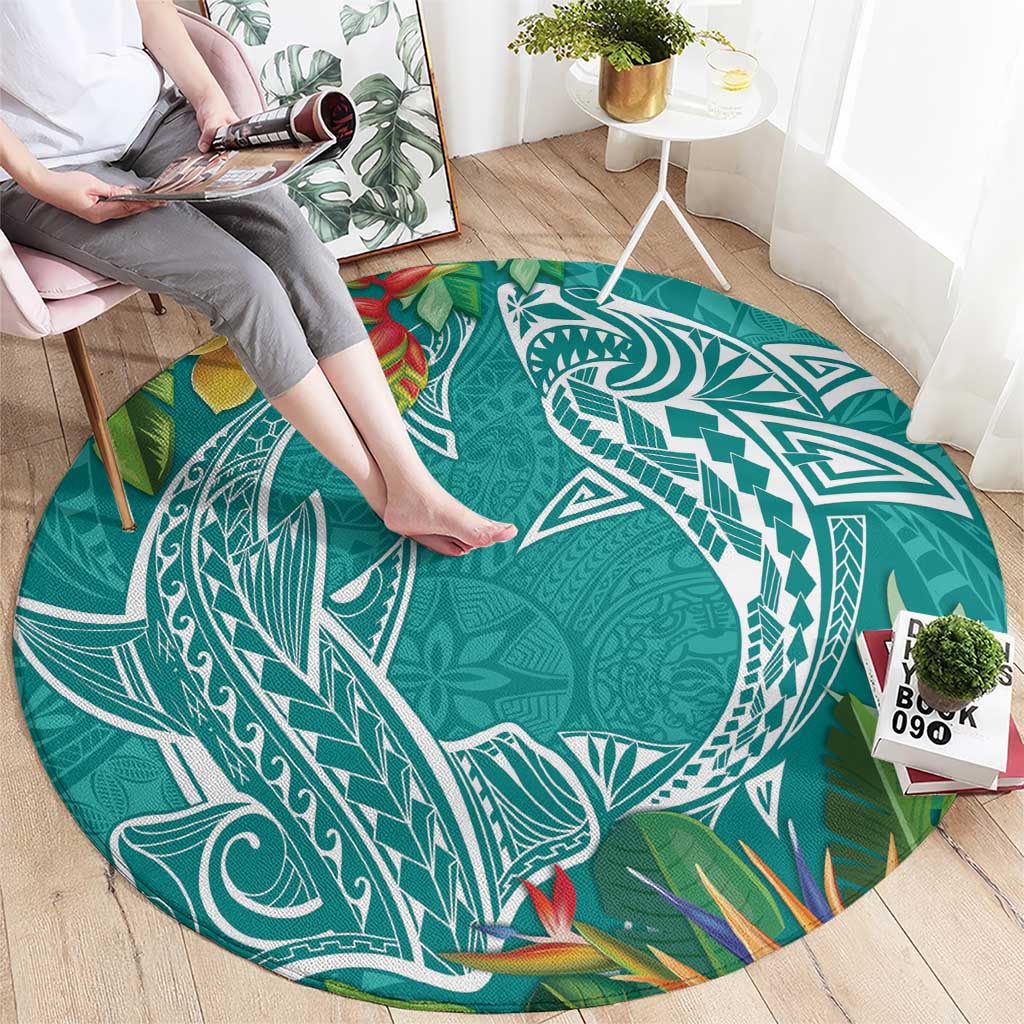 Polynesia Round Carpet Sharks Duo Tropical Teal LT7 - Polynesian Pride