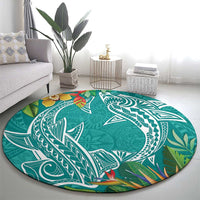 Polynesia Round Carpet Sharks Duo Tropical Teal LT7 - Polynesian Pride