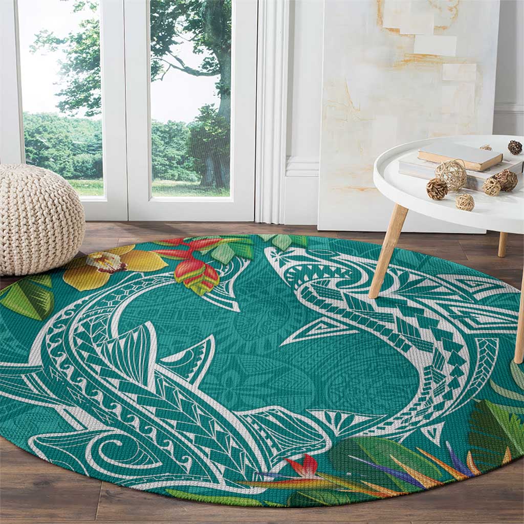 Polynesia Round Carpet Sharks Duo Tropical Teal LT7 - Polynesian Pride