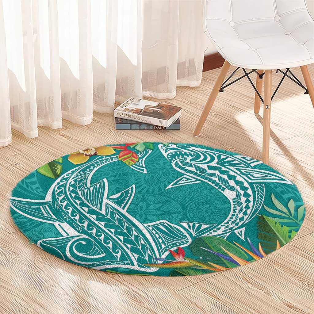 Polynesia Round Carpet Sharks Duo Tropical Teal LT7 - Polynesian Pride