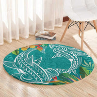 Polynesia Round Carpet Sharks Duo Tropical Teal LT7 - Polynesian Pride