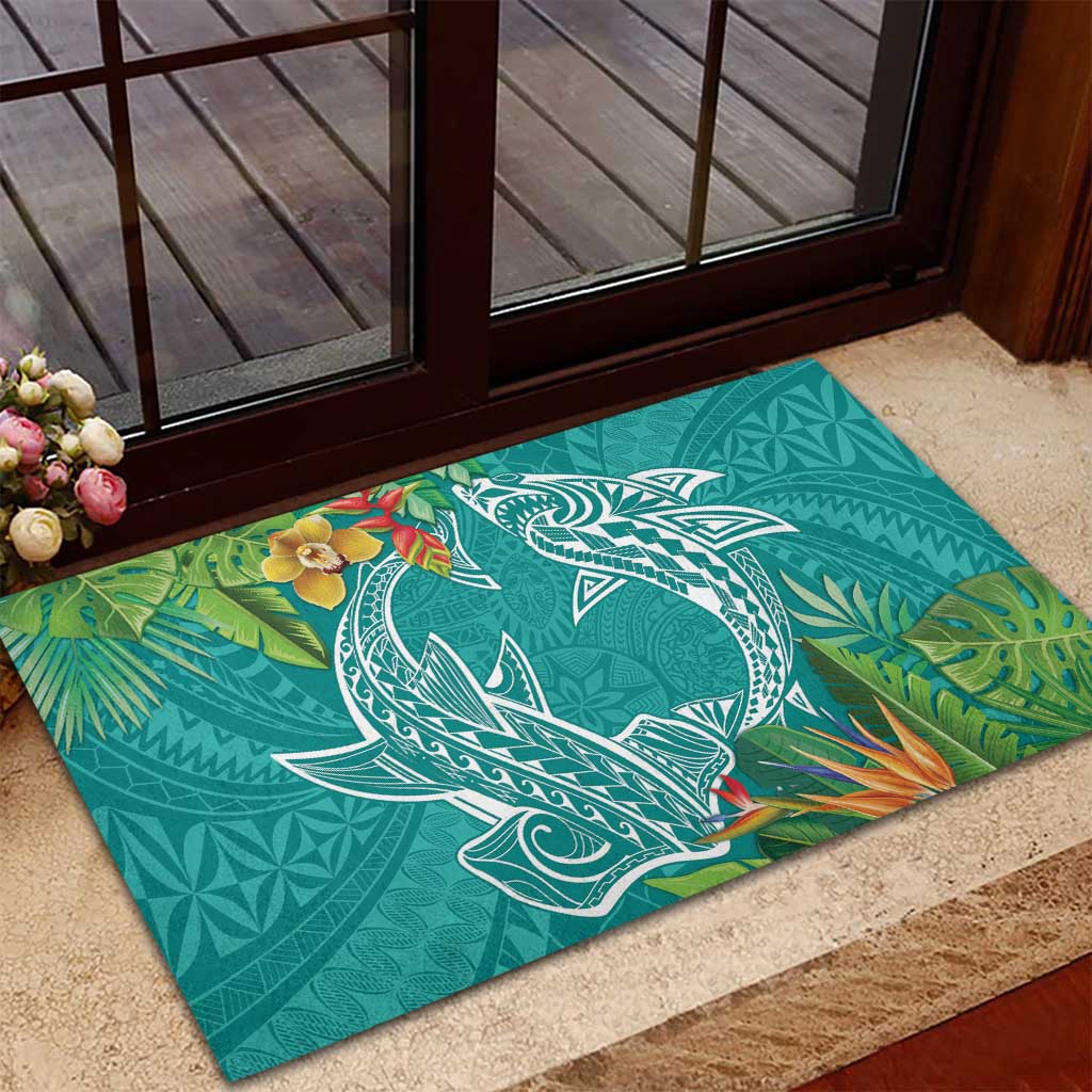 Polynesia Rubber Doormat Sharks Duo Tropical Teal LT7 - Polynesian Pride