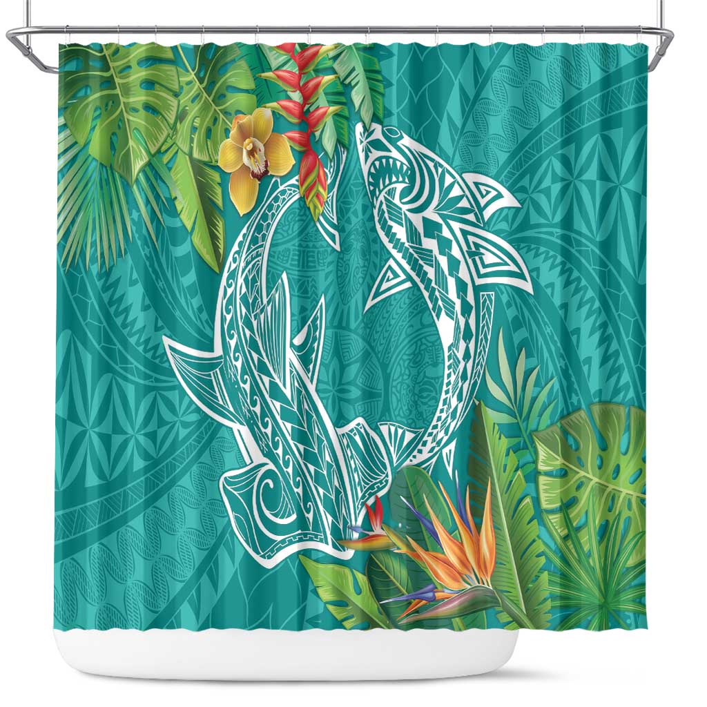 Polynesia Shower Curtain Sharks Duo Tropical Teal