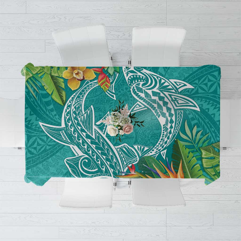 Polynesia Tablecloth Sharks Duo Tropical Teal