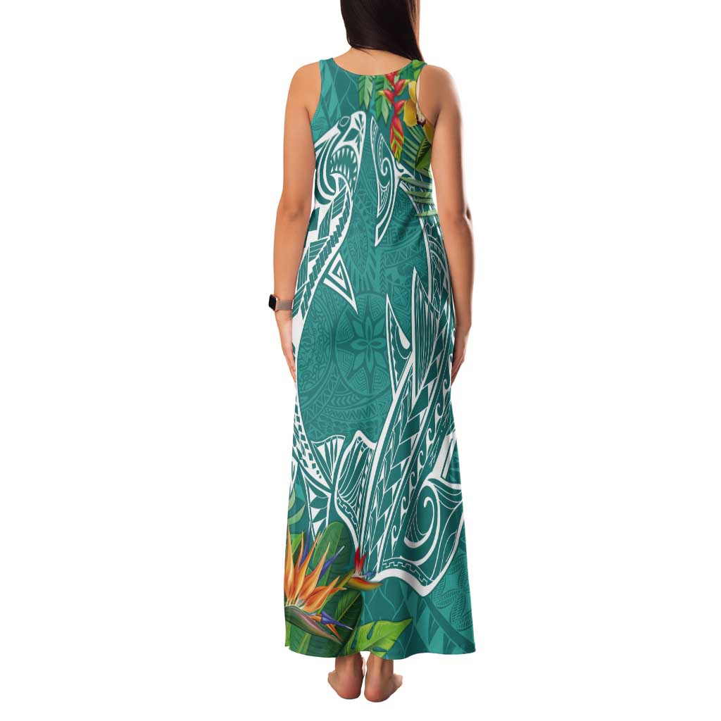 Polynesia Tank Maxi Dress Sharks Duo Tropical Teal LT7 - Polynesian Pride