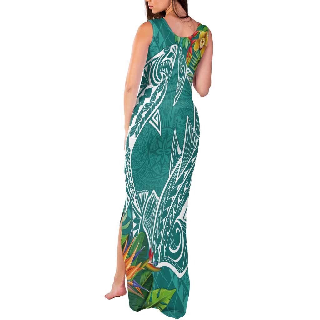 Polynesia Tank Maxi Dress Sharks Duo Tropical Teal LT7 - Polynesian Pride