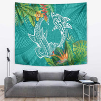 Polynesia Tapestry Sharks Duo Tropical Teal LT7 Teal - Polynesian Pride