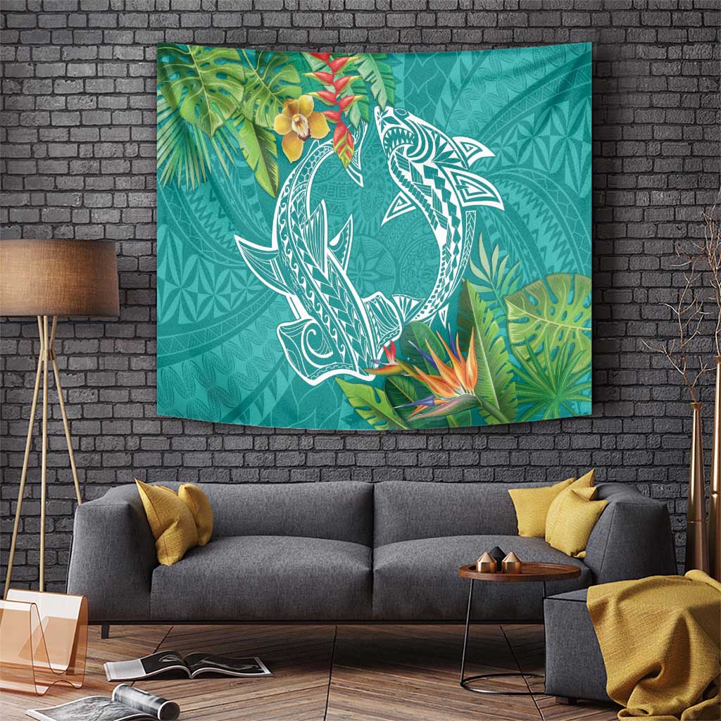 Polynesia Tapestry Sharks Duo Tropical Teal LT7 - Polynesian Pride