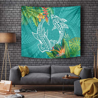 Polynesia Tapestry Sharks Duo Tropical Teal LT7 - Polynesian Pride