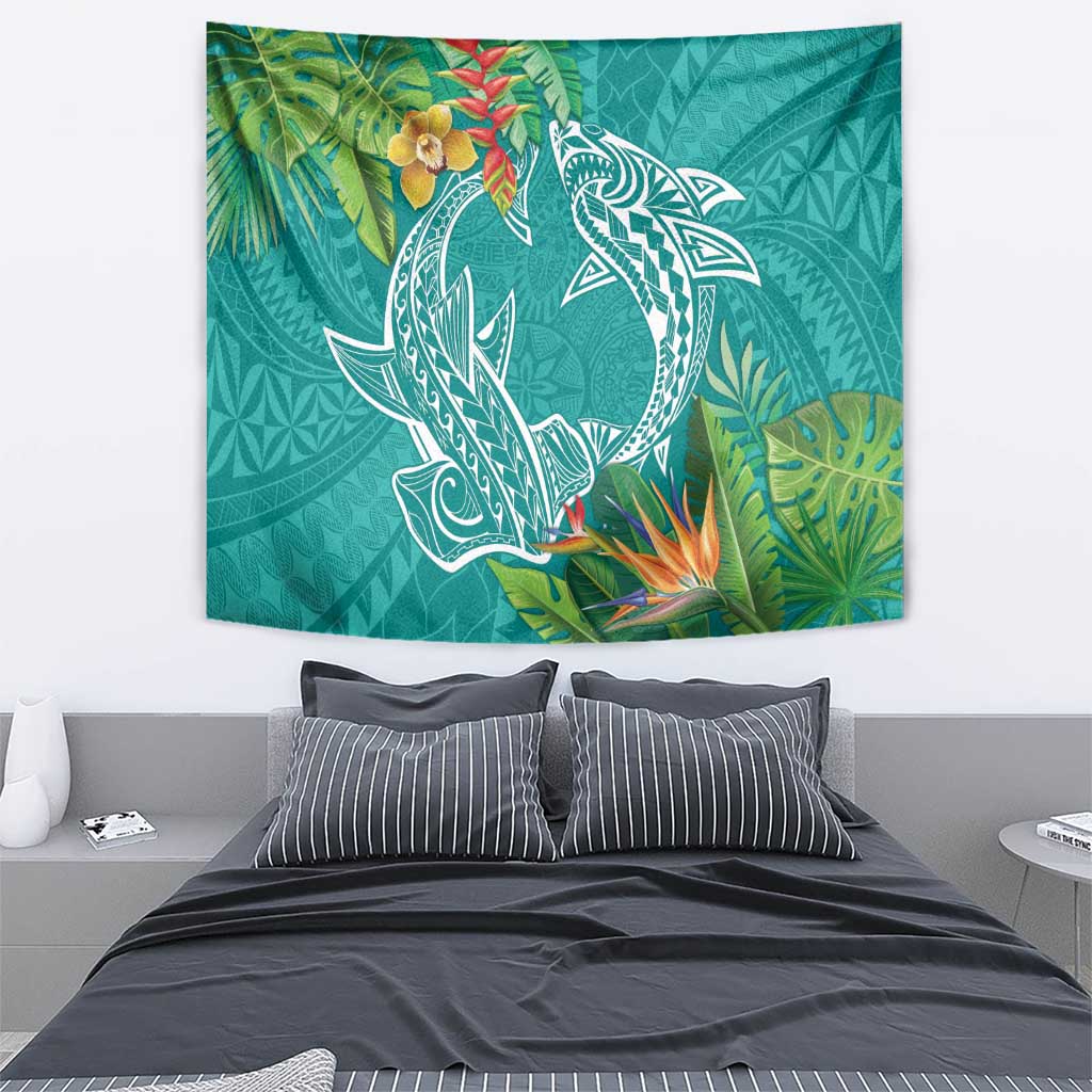 Polynesia Tapestry Sharks Duo Tropical Teal LT7 - Polynesian Pride