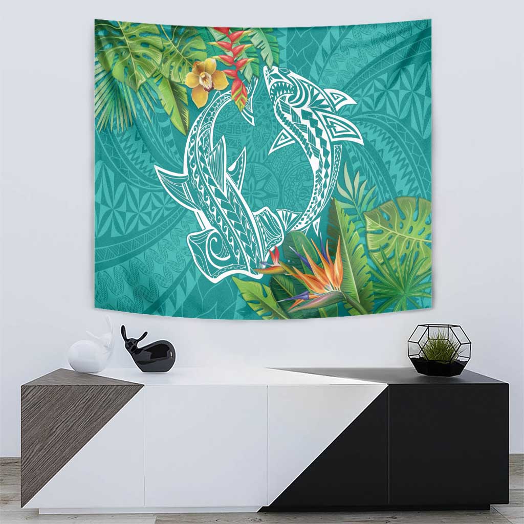 Polynesia Tapestry Sharks Duo Tropical Teal LT7 - Polynesian Pride
