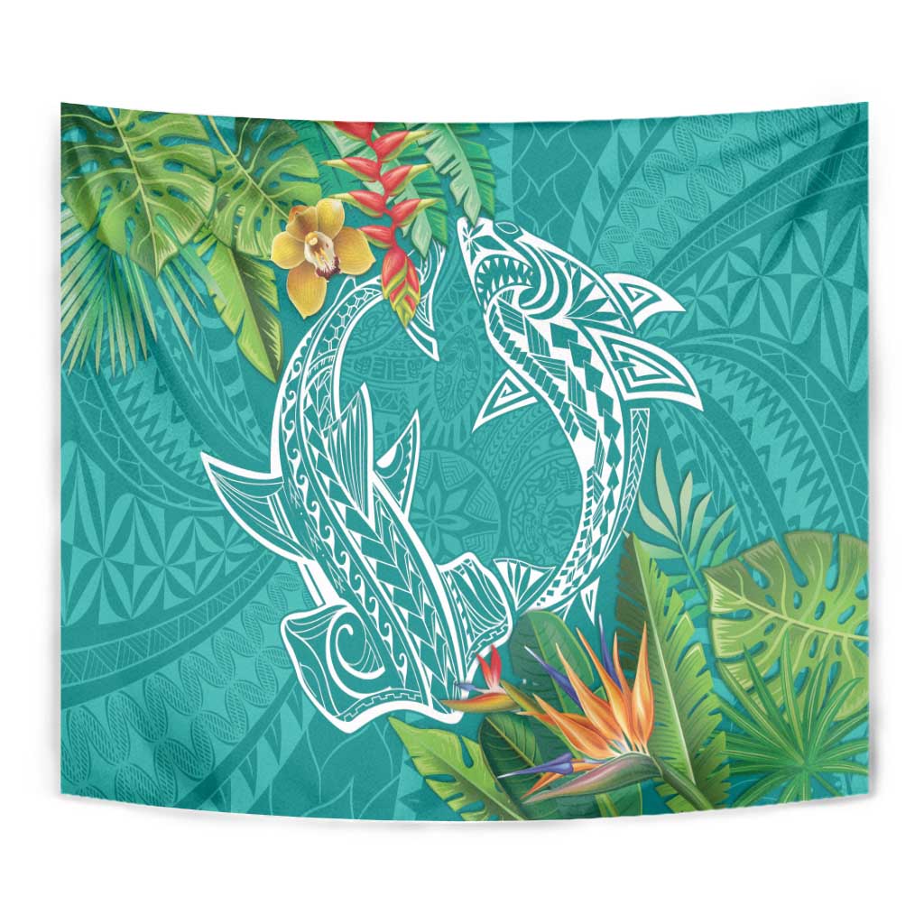 Polynesia Tapestry Sharks Duo Tropical Teal LT7 - Polynesian Pride