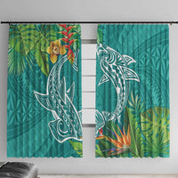 Polynesia Window Curtain Sharks Duo Tropical Teal LT7 With Hooks Teal - Polynesian Pride