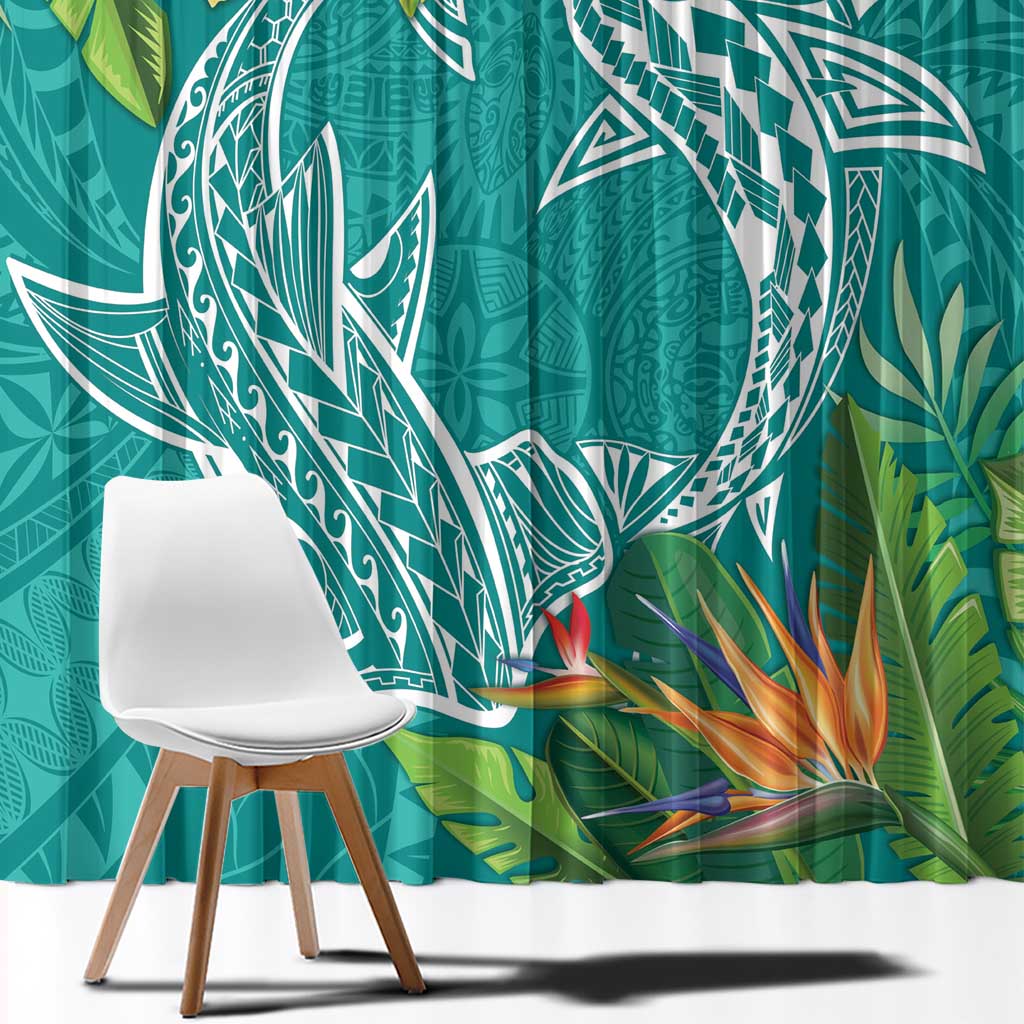 Polynesia Window Curtain Sharks Duo Tropical Teal LT7 - Polynesian Pride