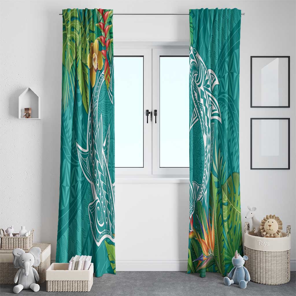 Polynesia Window Curtain Sharks Duo Tropical Teal LT7 - Polynesian Pride