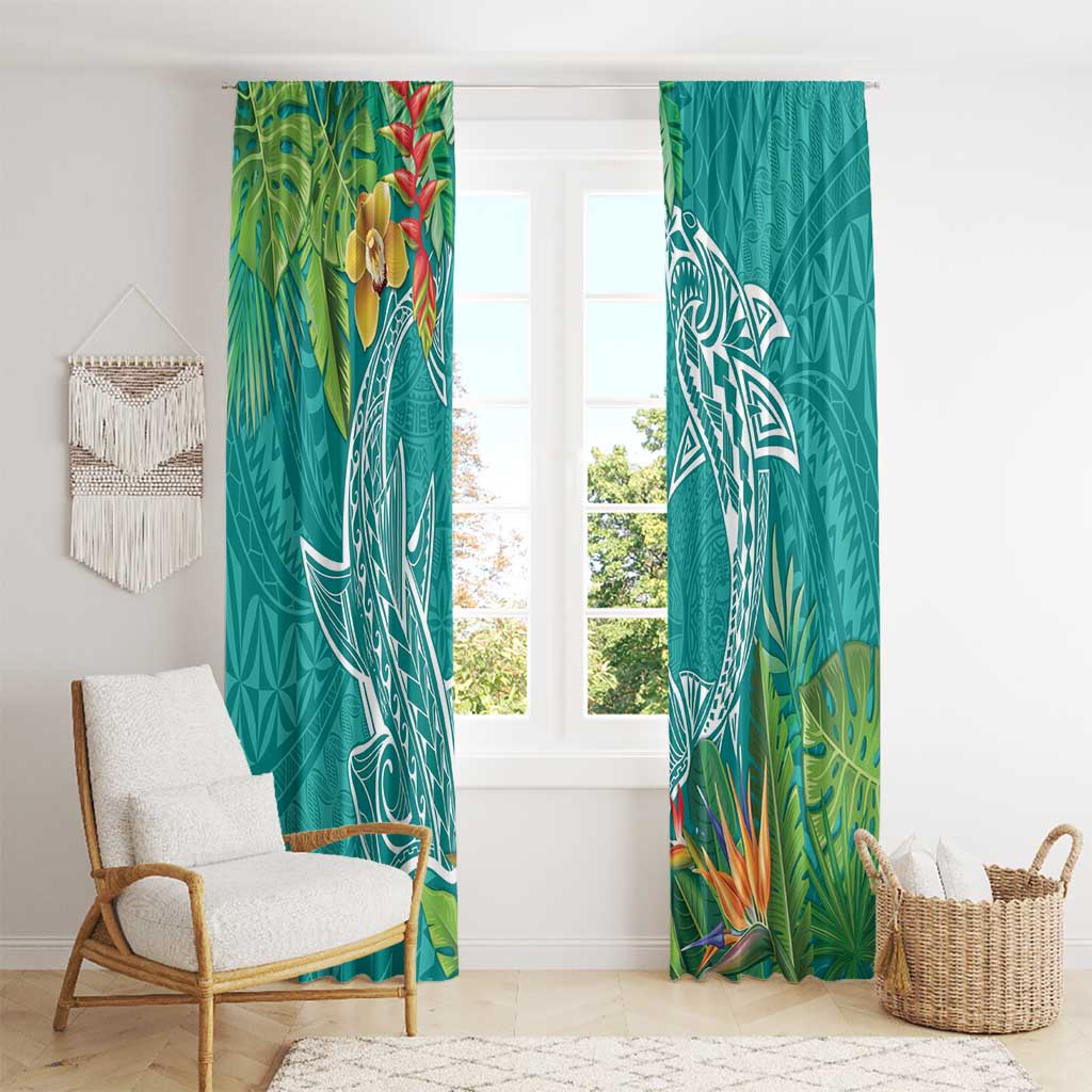 Polynesia Window Curtain Sharks Duo Tropical Teal LT7 - Polynesian Pride