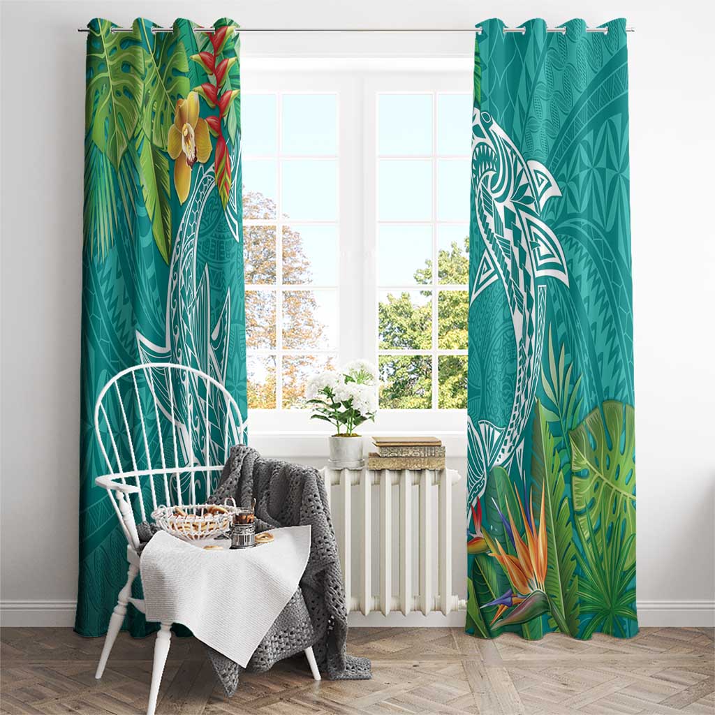 Polynesia Window Curtain Sharks Duo Tropical Teal LT7 - Polynesian Pride