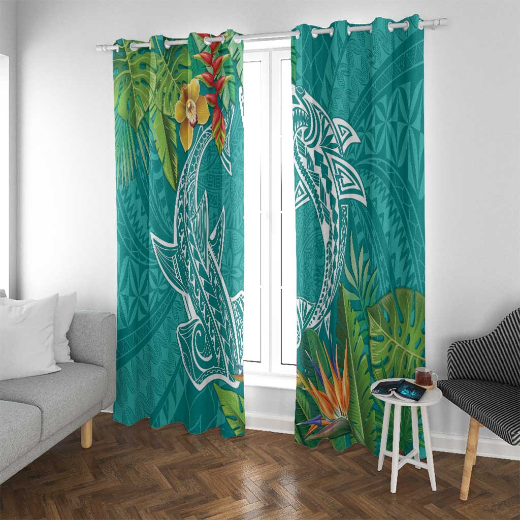 Polynesia Window Curtain Sharks Duo Tropical Teal LT7 With Grommets Teal - Polynesian Pride