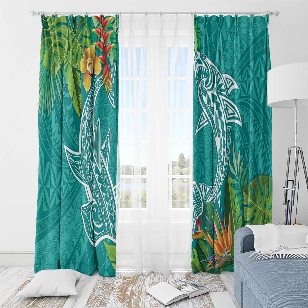 Polynesia Window Curtain Sharks Duo Tropical Teal LT7 - Polynesian Pride