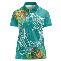 Polynesia Women Polo Shirt Sharks Duo Tropical Teal LT7 Female Teal - Polynesian Pride