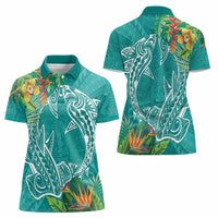 Polynesia Women Polo Shirt Sharks Duo Tropical Teal LT7 - Polynesian Pride