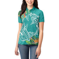 Polynesia Women Polo Shirt Sharks Duo Tropical Teal LT7 - Polynesian Pride