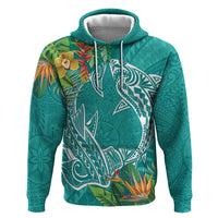 Polynesia Zip Hoodie Sharks Duo Tropical Teal LT7 Pullover Hoodie Teal - Polynesian Pride