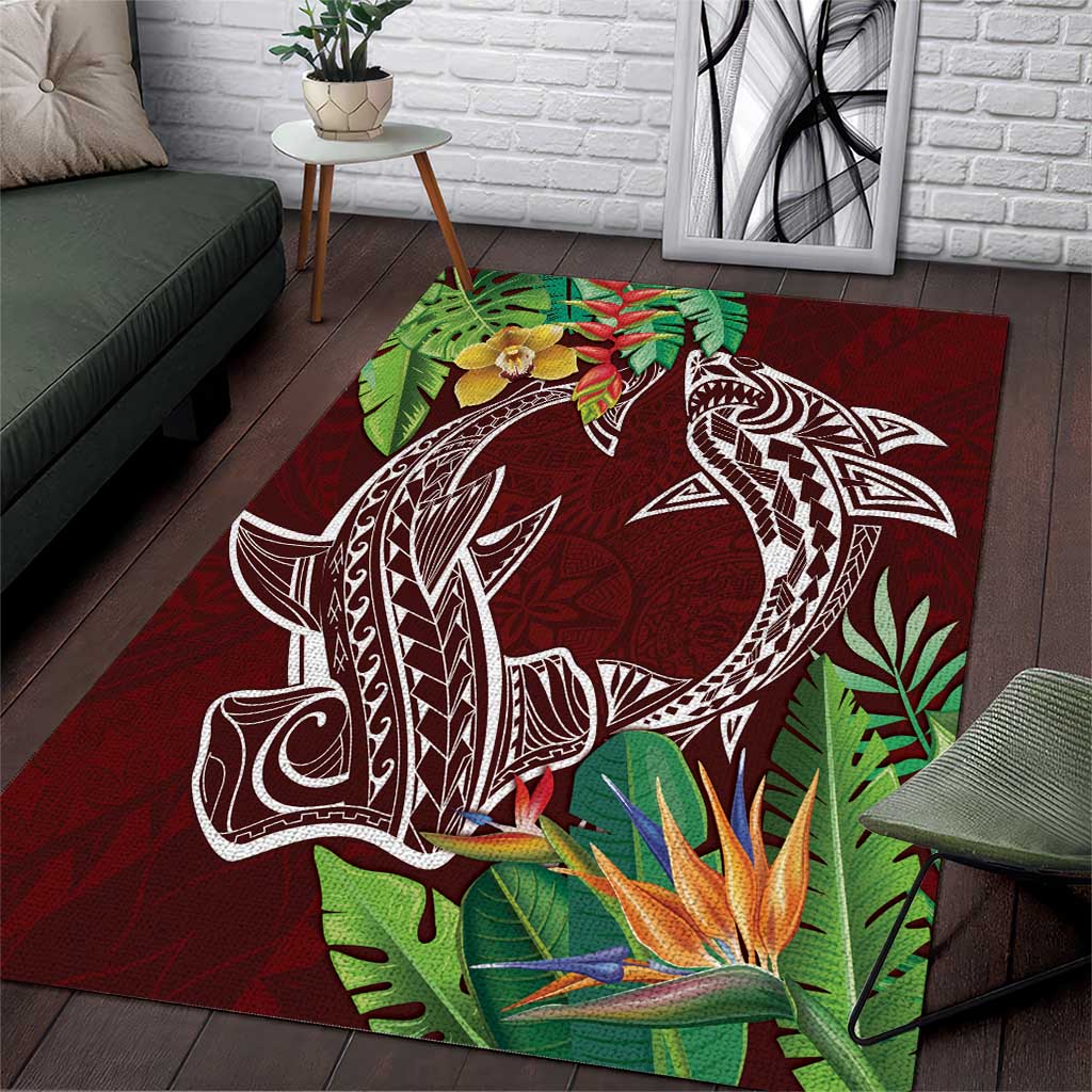 Polynesia Area Rug Sharks Duo Tropical Oxblood LT7 Oxblood - Polynesian Pride