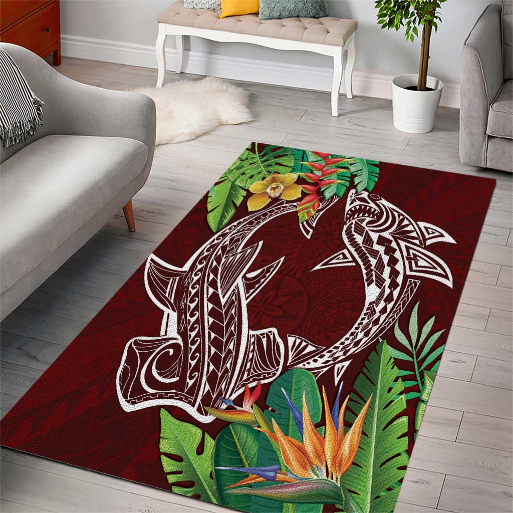 Polynesia Area Rug Sharks Duo Tropical Oxblood LT7 - Polynesian Pride
